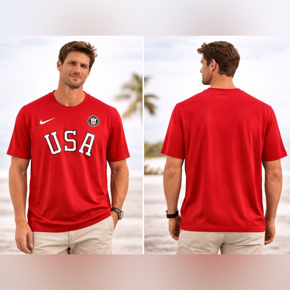 Nike USA Olympic Team Dri-FIT Red Athletic Cut T-Shirt Mens XXL Short Sleeve